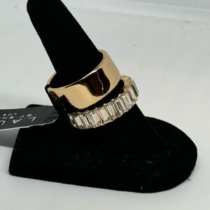 Laundry by Shelli Segal Set of 2 Bands Rings - Crystal SZ 7   Gold Tone SZ 8